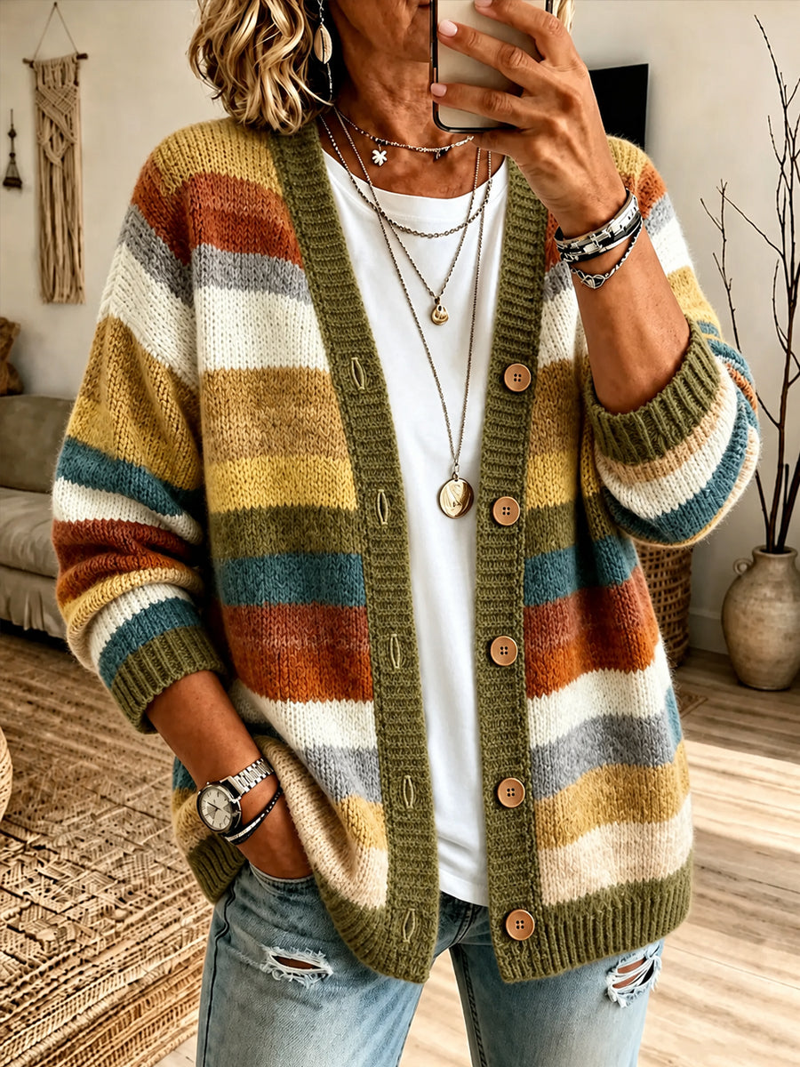 Damen-Herbst-Strickjacke mit Kunstprint, lässig