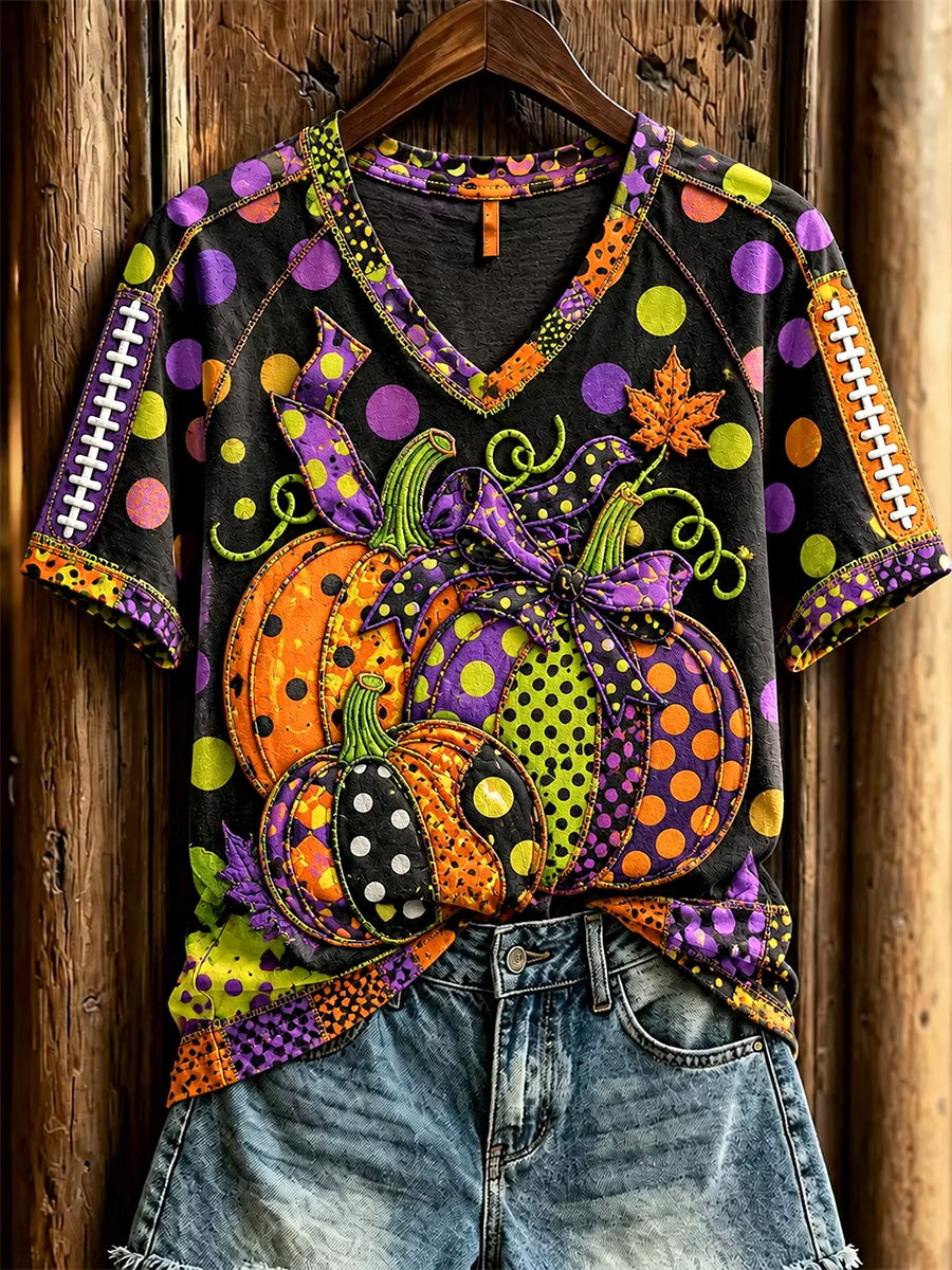 Kurzarm-T-Shirt für Damen Halloween-Kürbis