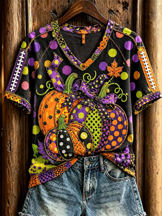 Kurzarm-T-Shirt für Damen Halloween-Kürbis