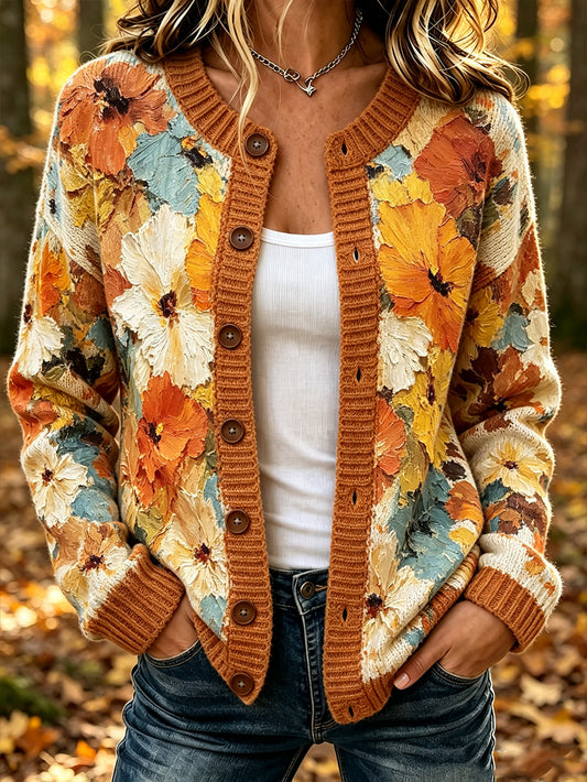 Damen-Strickjacke im lässigen Stil mit farblich abgestimmtem Herbstdesign