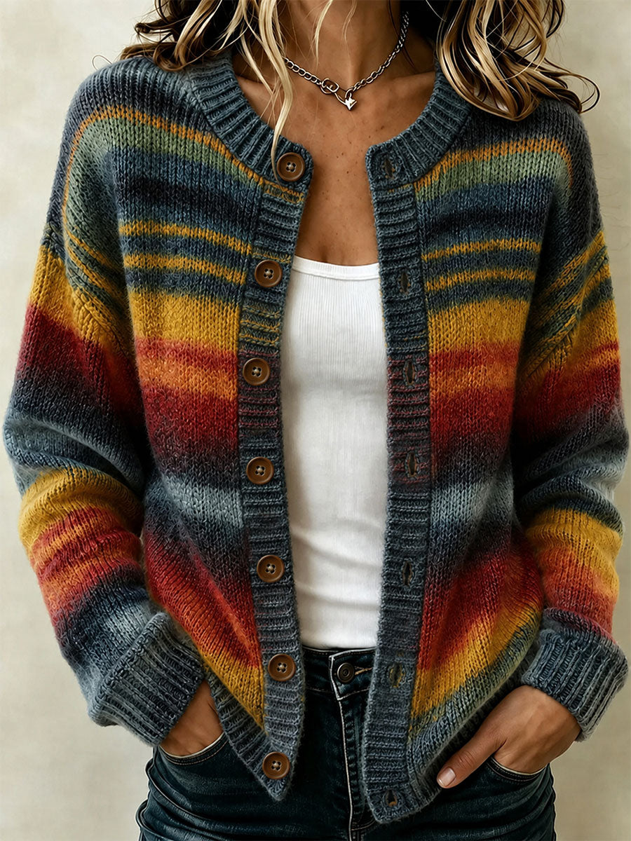 Damen-Herbst-Strickjacke mit Kunstprint, lässig