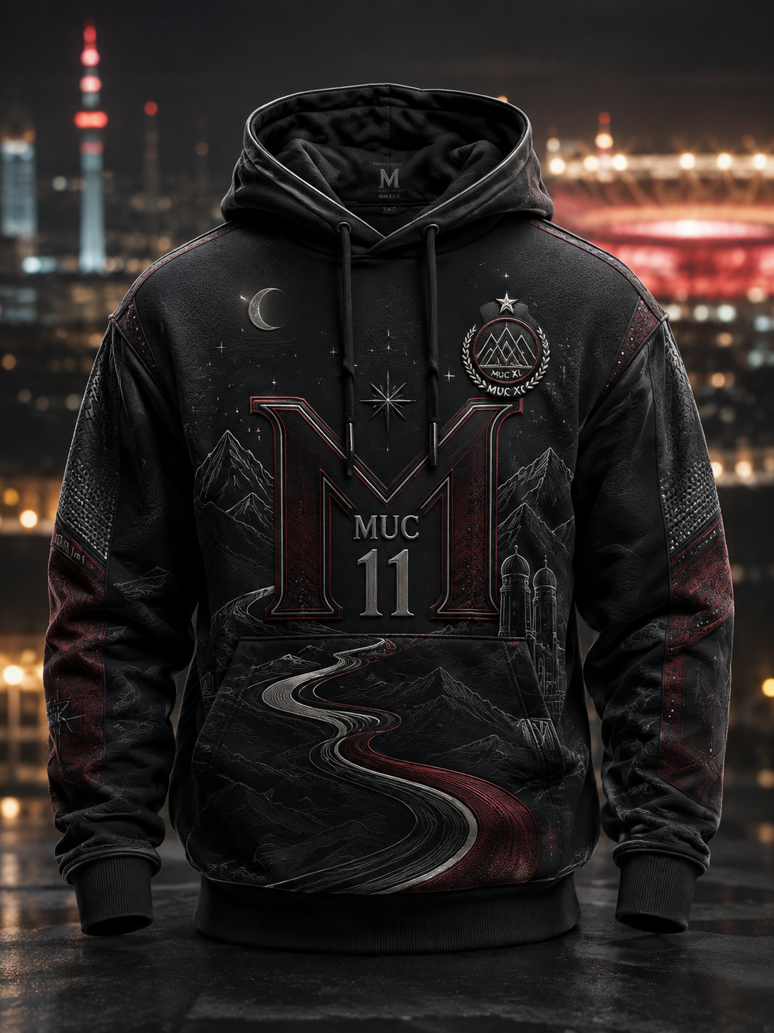 Herren-Hoodie von Bayern München in Übergröße mit abfallenden Schultern und Taschen
