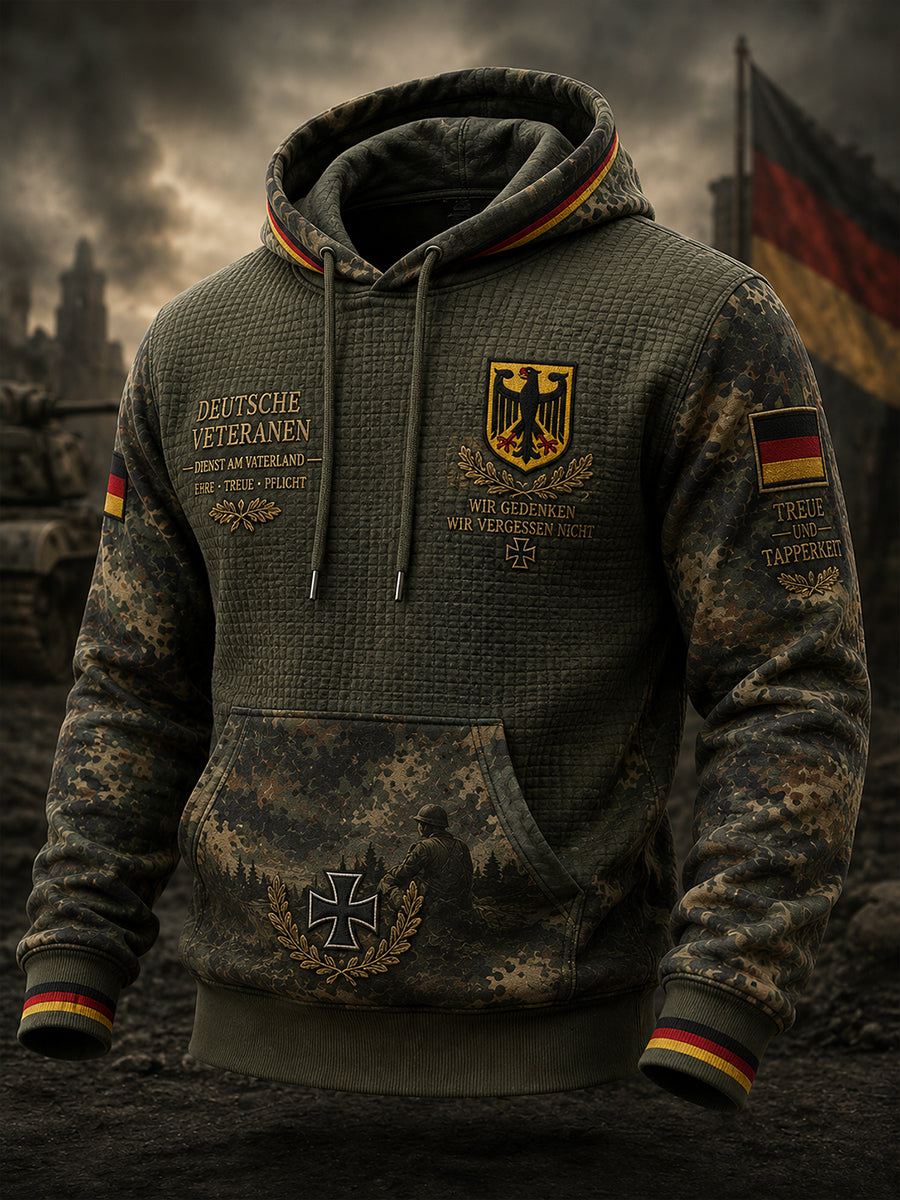 Herren-Kapuzenpullover aus Waffelstrick mit Camouflage-Print und langen Ärmeln – Veteranengedenken