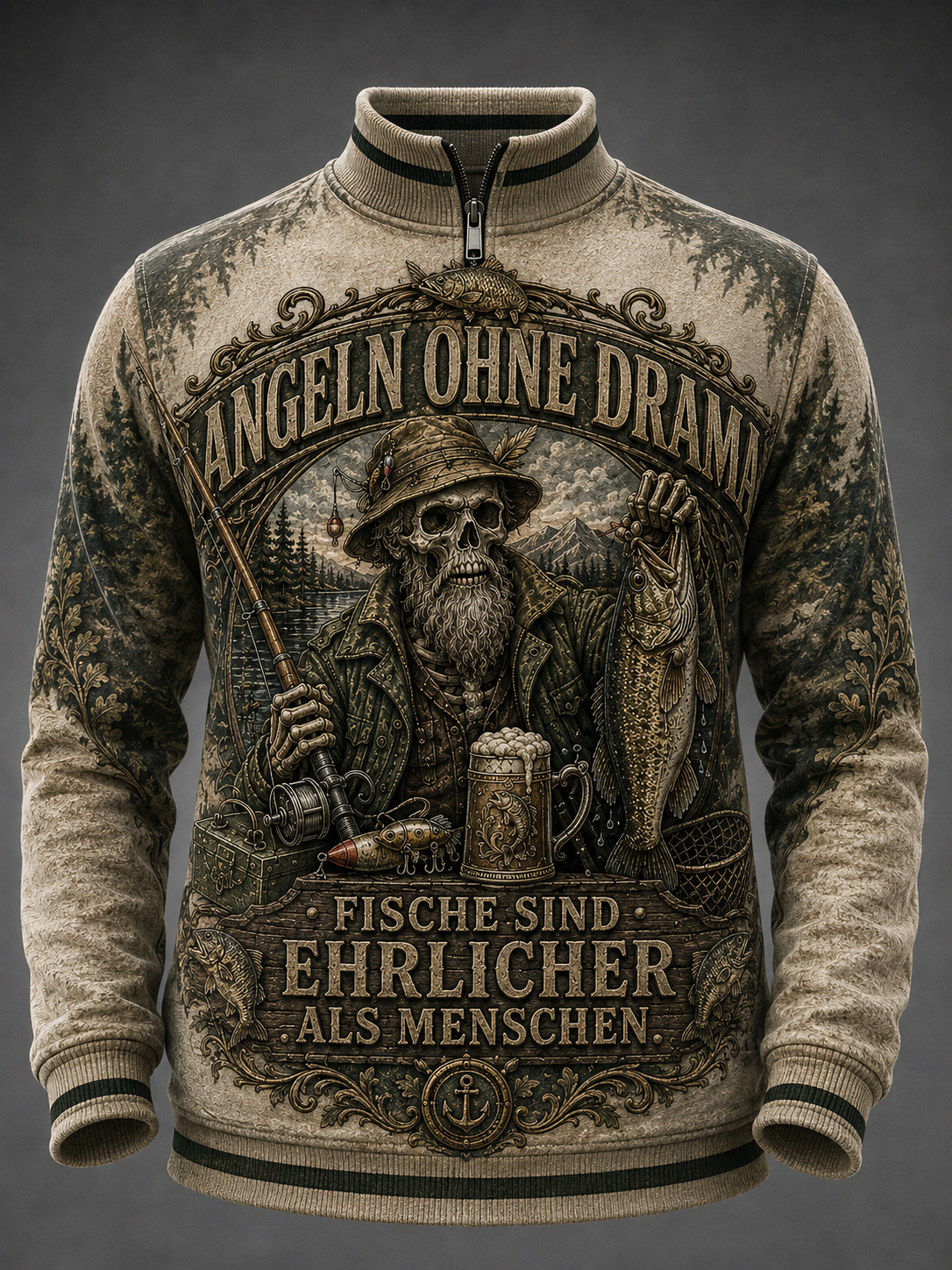 Herren-Waffelpiqué-T-Shirt mit humorvollem Spruch und langen Ärmeln