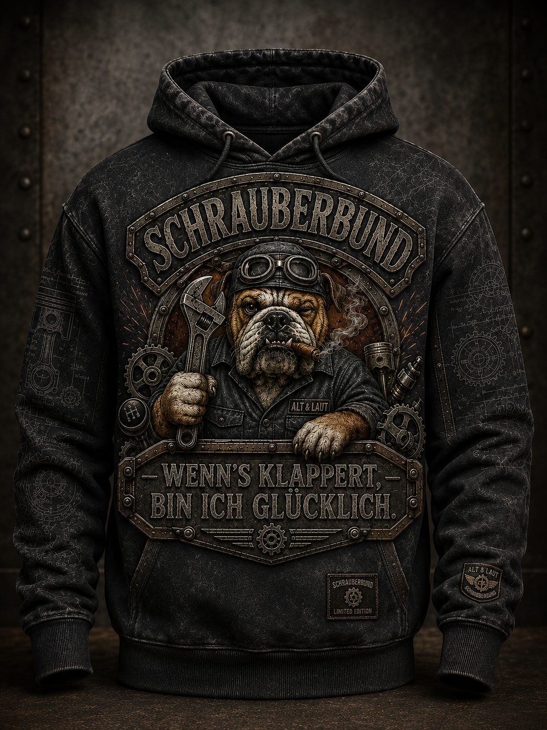 Herren-Hoodie mit witzigem Slogan, übergroß, Drop-Shoulder-Schnitt und Taschen