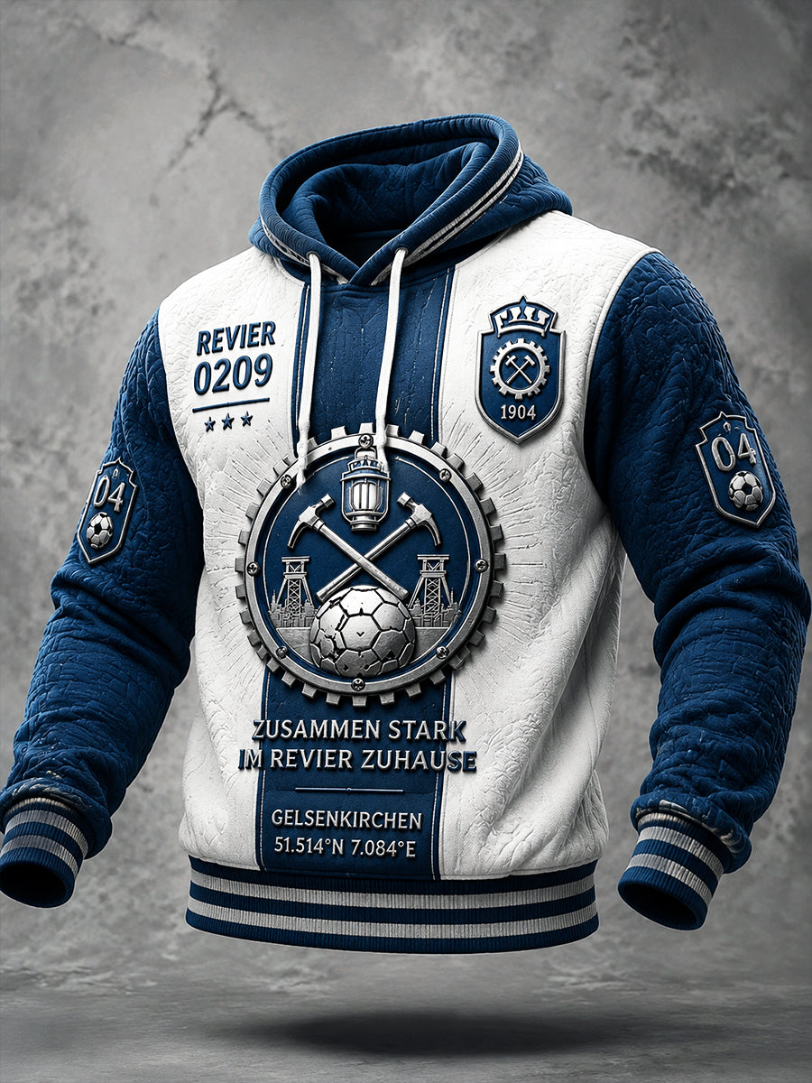 Herren-Fußball-Sweatshirt von Schalke mit industrieller Aufschrift, lässig, mit Kapuze
