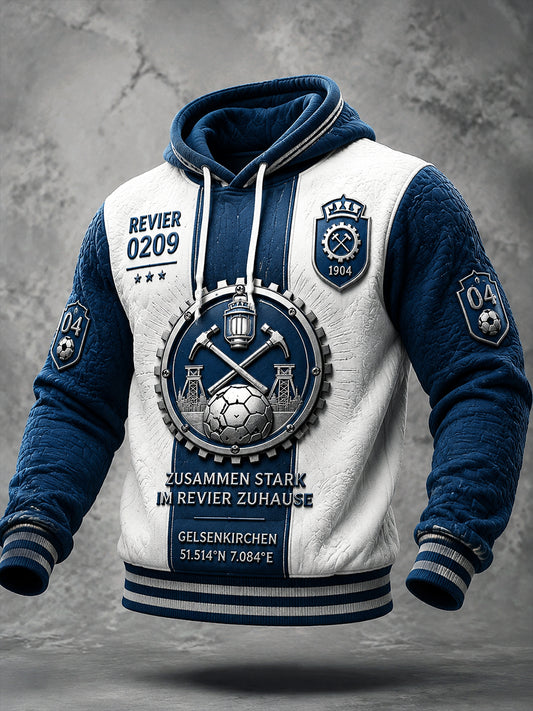Herren-Fußball-Sweatshirt von Schalke mit industrieller Aufschrift, lässig, mit Kapuze