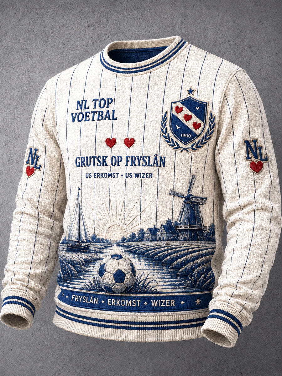 Herren-Fußball-Liegerad-Sweatshirt mit Streifenmuster, lässig