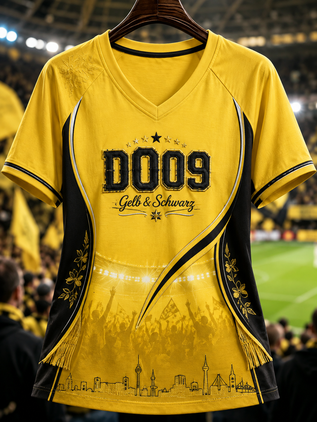 Damen-T-Shirt mit V-Ausschnitt und schulterfreiem Design sowie kurzen Ärmeln in Dortmund