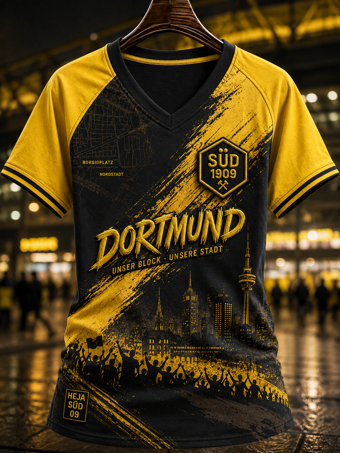 Damen-T-Shirt mit V-Ausschnitt und schulterfreiem Design sowie kurzen Ärmeln in Dortmund
