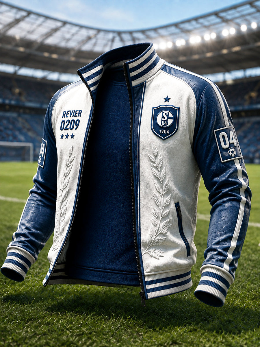 Herren-Bundesliga-Schalke-Fußballjacke mit Aufdruck, lässig, minimalistisch, mit Reißverschluss