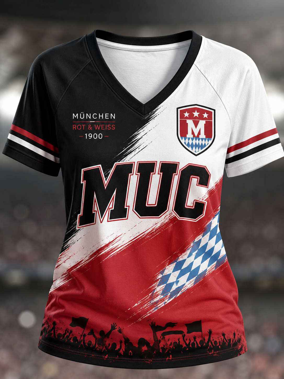 Damen-T-Shirt von Bayern München mit V-Ausschnitt und schulterfreiem, kurzärmeligem Design