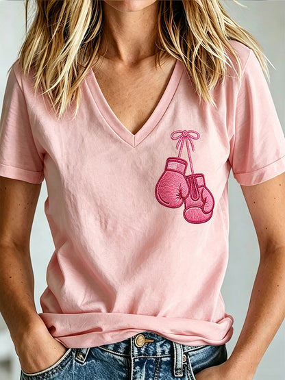 Damen-T-Shirt mit V-Ausschnitt und Aufdruck zur Brustkrebsaufklärung