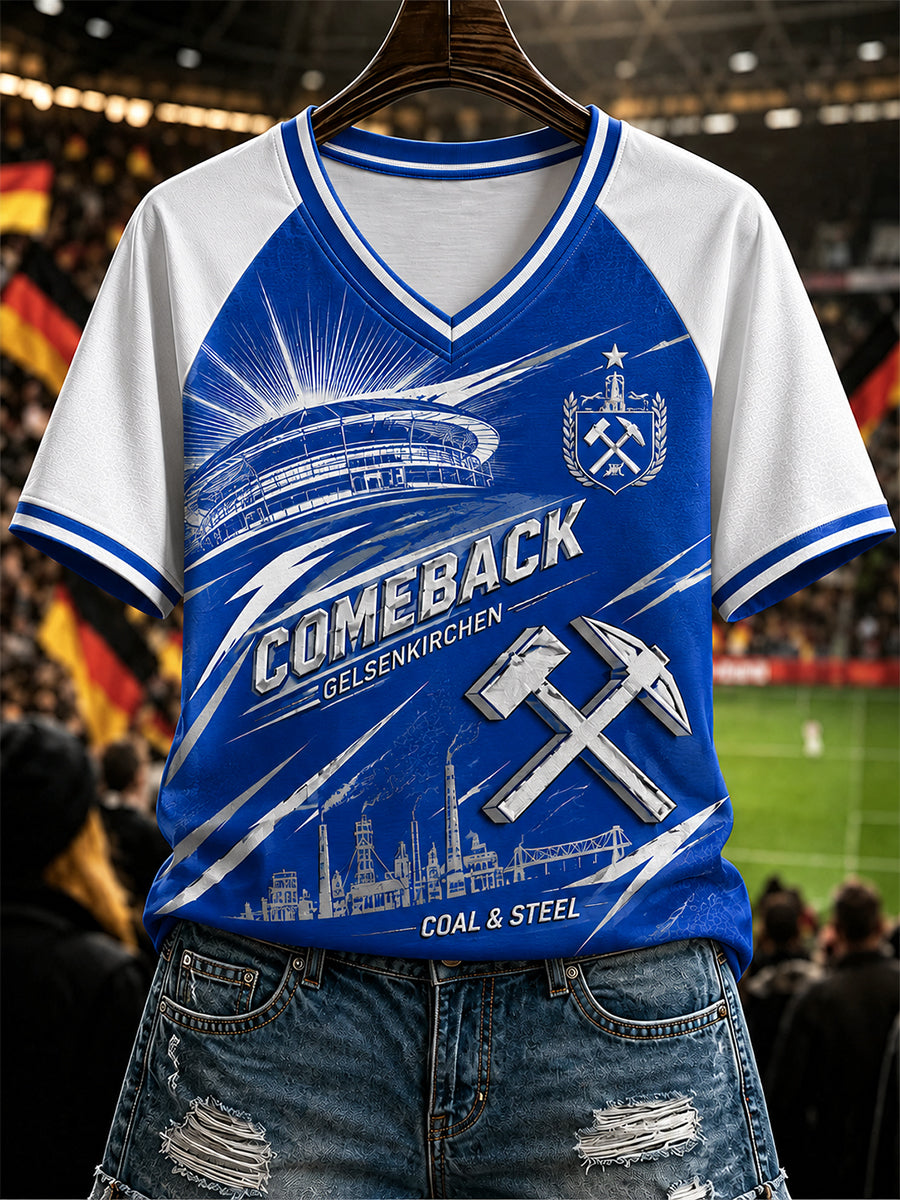 Damen-Schalke-V-Ausschnitt-Off‑Shoulder‑Kurzarm‑T‑Shirt