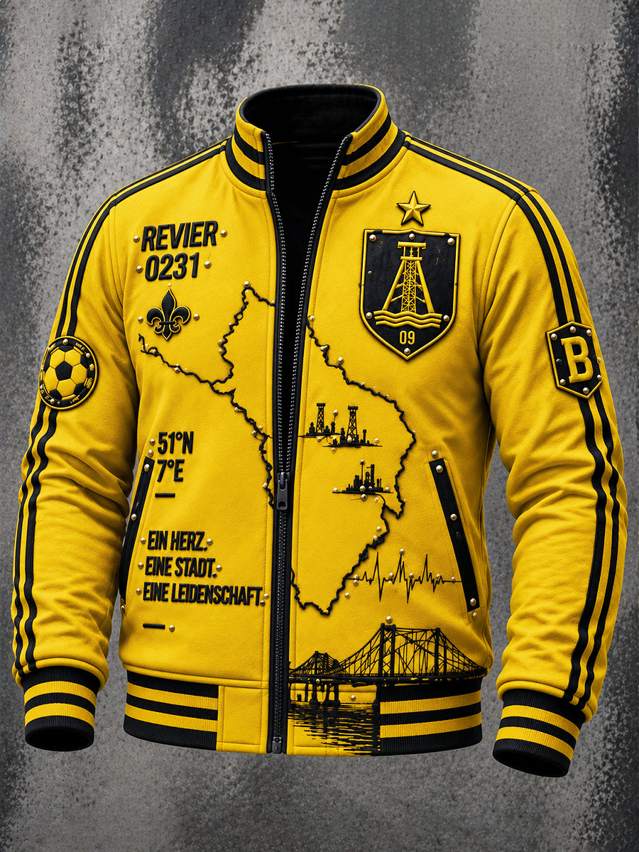 Herren Gelbe Deutsche Ballspiel verein Borussia Fußball-Print Freizeit jacke mit Reiß verschluss