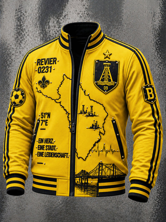 Herren Gelbe Deutsche Ballspiel verein Borussia Fußball-Print Freizeit jacke mit Reiß verschluss