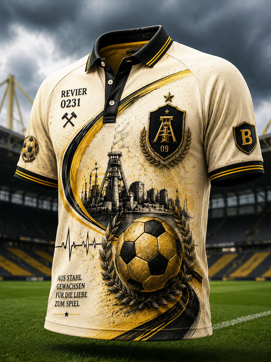 Herren Deutscher Ballspiel verein Borussia Fußball Retro Print Freizeit Polo Shirt