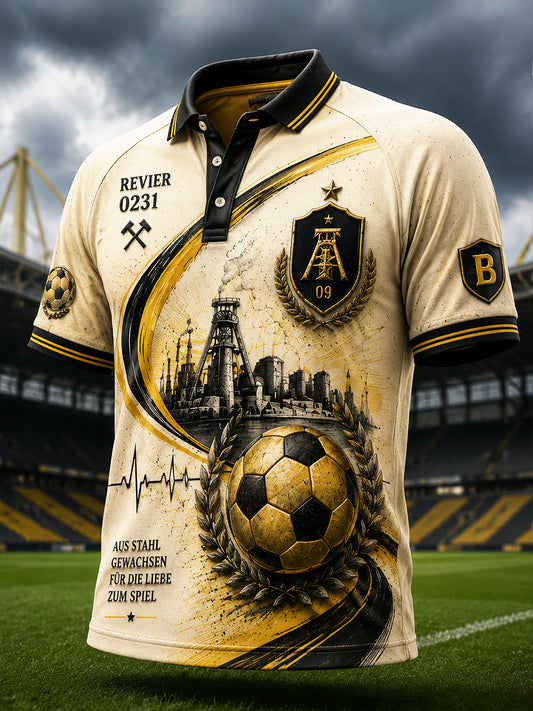 Herren Deutscher Ballspiel verein Borussia Fußball Retro Print Freizeit Polo Shirt