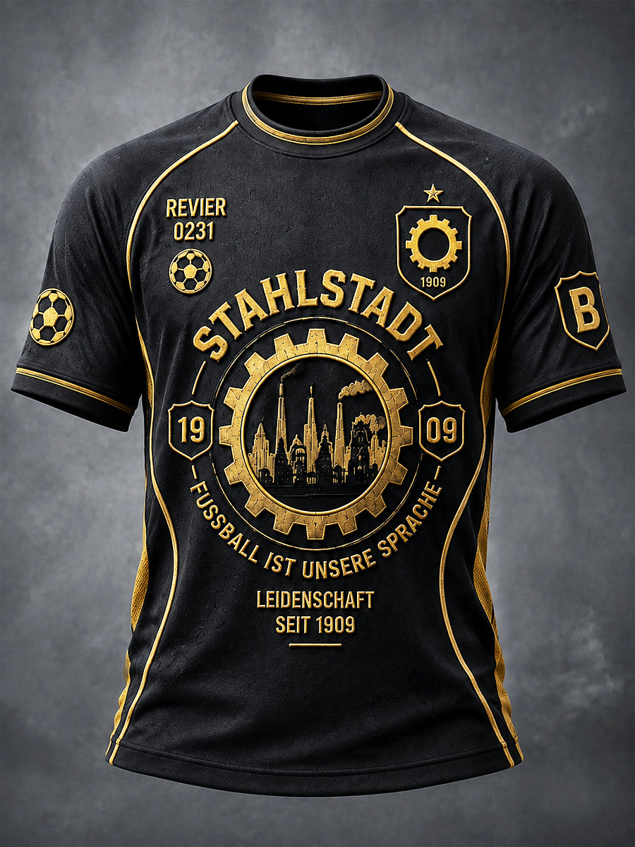 Herren Schwarz Deutscher Ballspiel verein Borussia Fußball-Print Freizeit-T-Shirt
