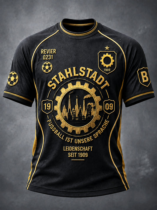 Herren Schwarz Deutscher Ballspiel verein Borussia Fußball-Print Freizeit-T-Shirt