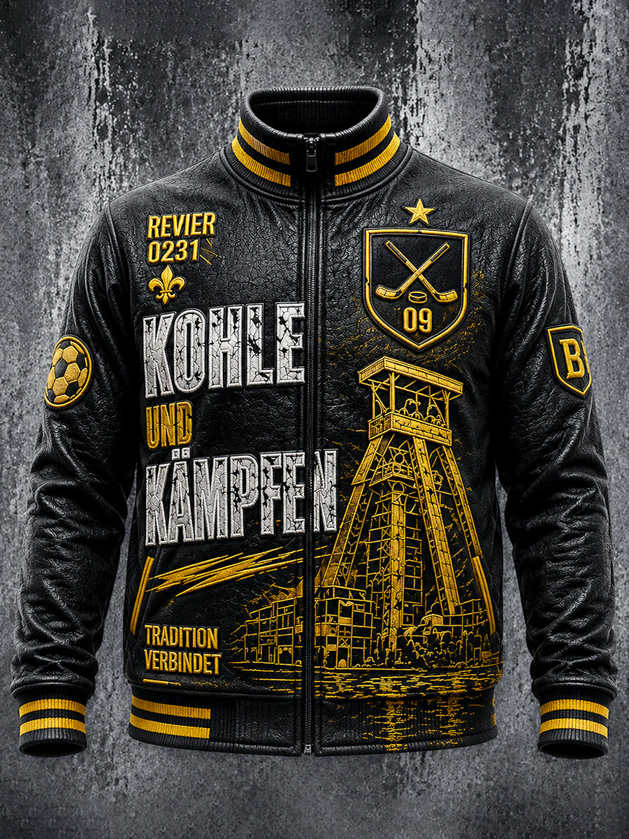 Herren Retro Deutscher Ballspiel verein Borussia Fußball-Print Freizeit jacke mit Reiß verschluss