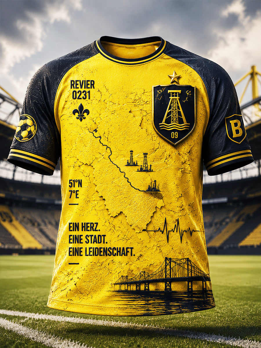 Herren Gelb Deutscher Ballspiel verein Borussia Fußball Patchwork Print Freizeit T-Shirt