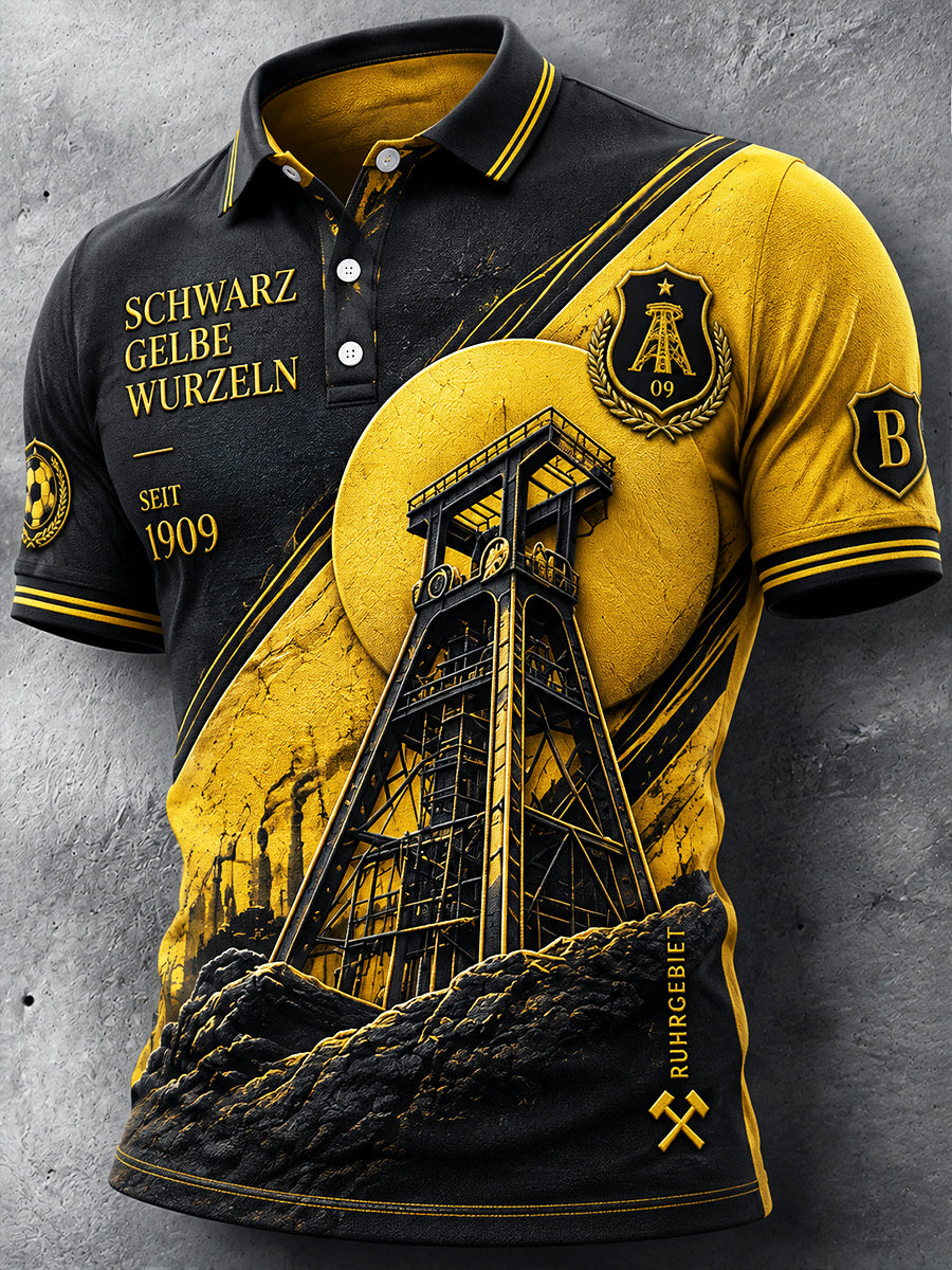 Herren Deutscher Ballspiel verein Borussia Fußball Retro Patchwork Print Polo Shirt