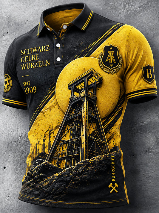Herren Deutscher Ballspiel verein Borussia Fußball Retro Patchwork Print Polo Shirt