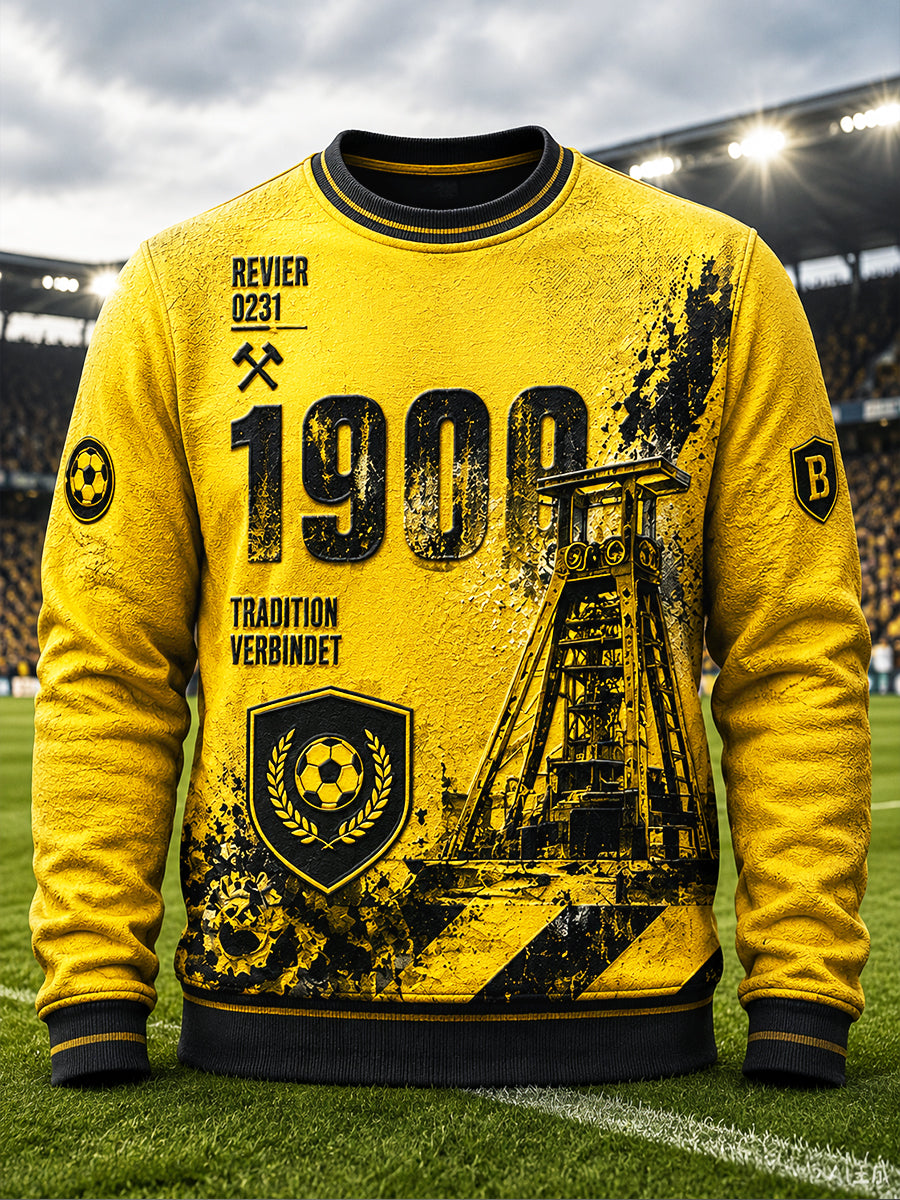 Herren Gelb Deutscher Ballspiel verein Borussia Fußball Retro Print Casual Sweatshirt