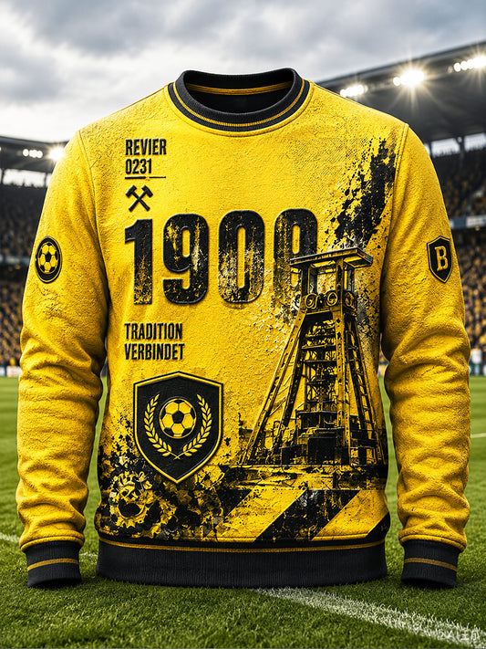 Herren Gelb Deutscher Ballspiel verein Borussia Fußball Retro Print Casual Sweatshirt