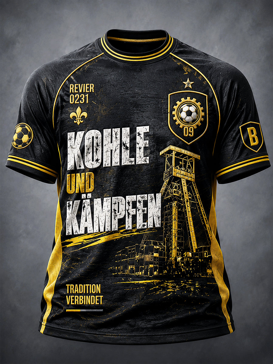 Herren Retro Deutsches Ballspiel verein Borussia Fußball Patchwork Print Freizeit T-Shirt