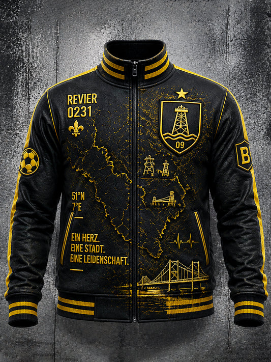 Herren Schwarz Deutscher Ballspiel verein Borussia Fußball-Print Freizeit jacke mit Reiß verschluss