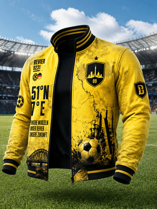 Herren Gelbe Deutsche Ballspiel verein Borussia Fußball Retro Print Freizeit jacke mit Reiß verschluss