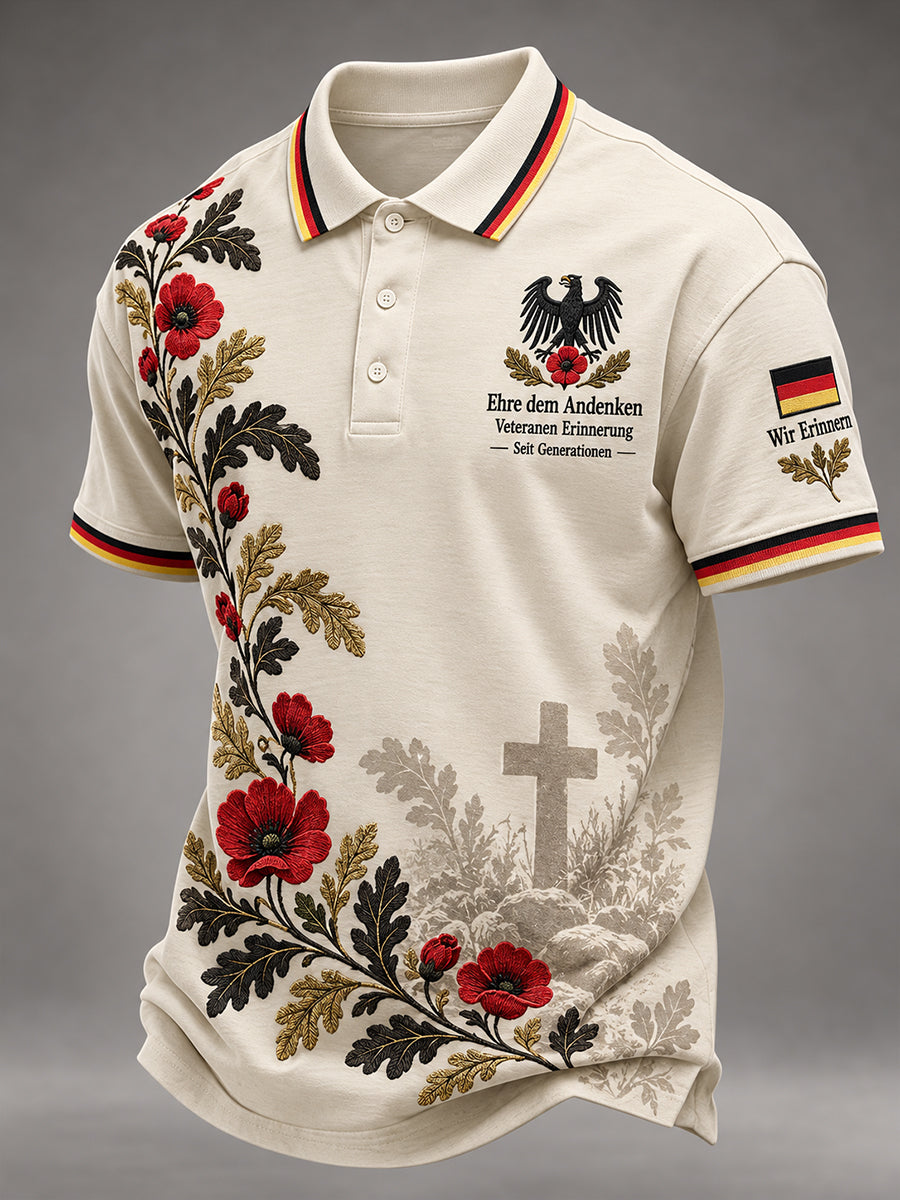 Herren-Poloshirt mit kurzen Ärmeln und nostalgischem Motiv zur Ehrung ehemaliger Soldaten