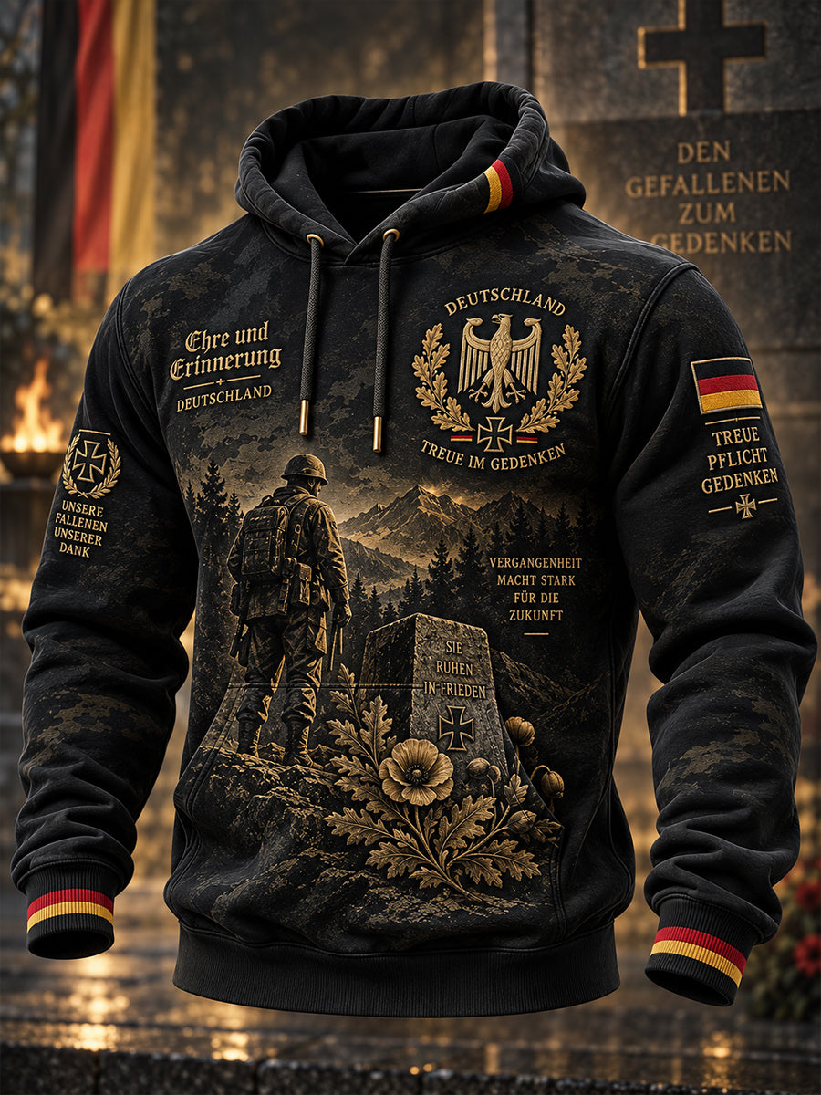 Herren-Vintage-Kapuzenpullover mit Veteranen-Print und langen Ärmeln