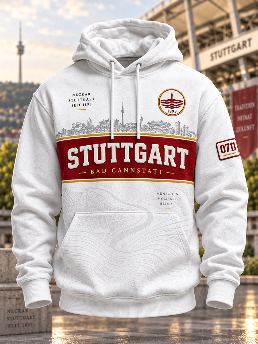 Herren-VFB-Stuttgart-Übergrößen-Kapuzenpullover mit abfallenden Schultern und Taschen