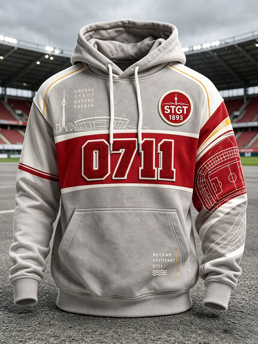 Herren-VFB-Stuttgart-Übergrößen-Kapuzenpullover mit abfallenden Schultern und Taschen