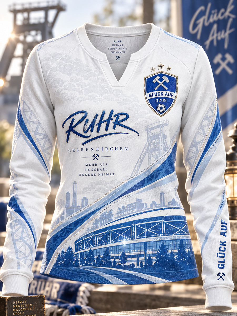 Damen Schalke Casual Sweatshirt mit V-Ausschnitt