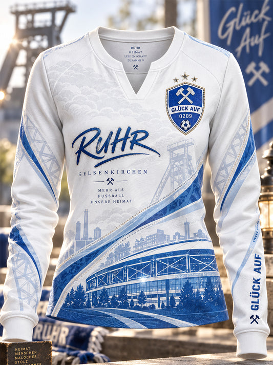 Damen Schalke Casual Sweatshirt mit V-Ausschnitt