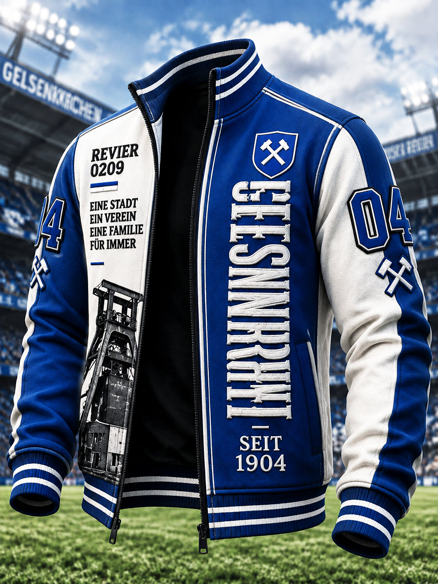 Herren-Patchwork-Deutsche Schalke 04 Fußball druck Freizeit-Mode-Jacke mit Reiß verschluss