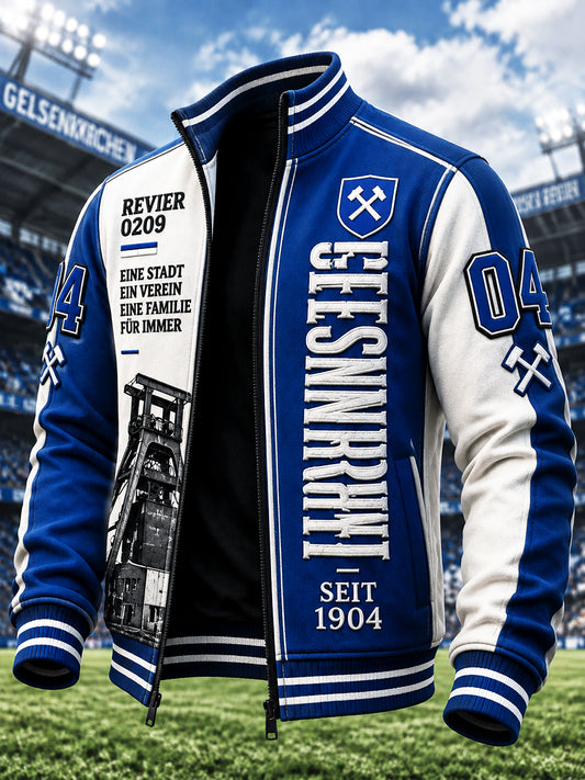 Herren-Patchwork-Deutsche Schalke 04 Fußball druck Freizeit-Mode-Jacke mit Reiß verschluss