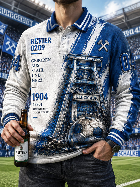 Herren Deutsch Schalke 04 Fußball-bedrucktes langärmliges Polos hirt