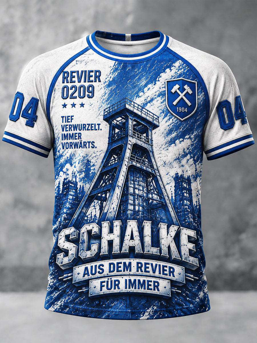 Herren Weiß Deutsch Schalke 04 Fußball-Print Casual T-Shirt