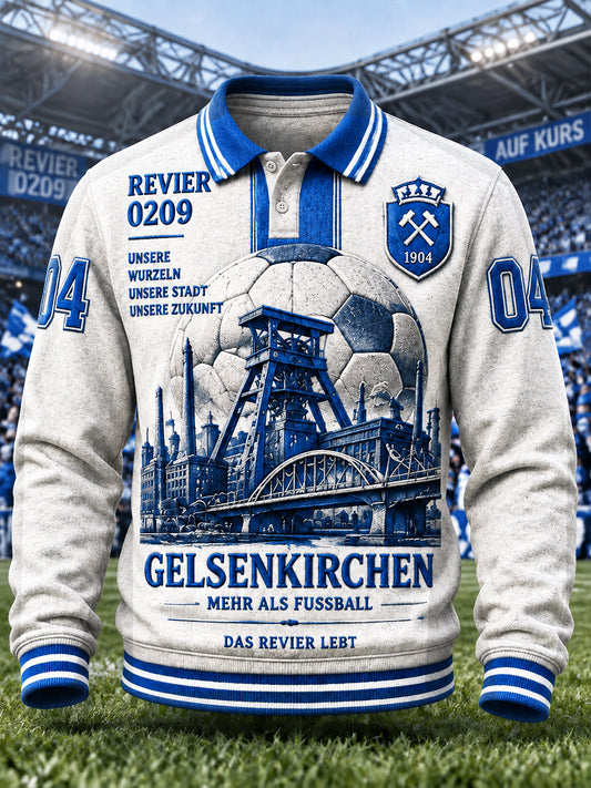 Herren Weiß Deutsch Schalke 04 Fußball-bedrucktes Langarm-Polo-Shirt
