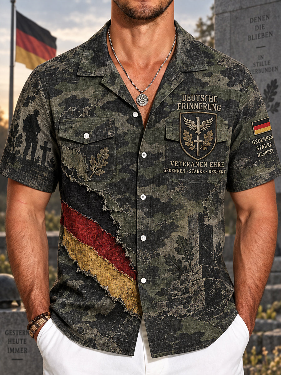 Herren-Hemd mit kurzen Ärmeln und grafischem Veteranen-Gedenk-Print
