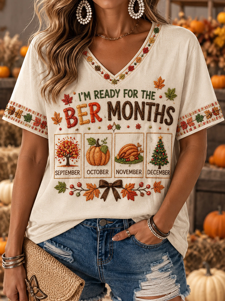 Damen-Vintage-T-Shirt mit dem Aufdruck „Ich bin bereit für die ‚ber-Monate“ – bequem, kurzärmelig