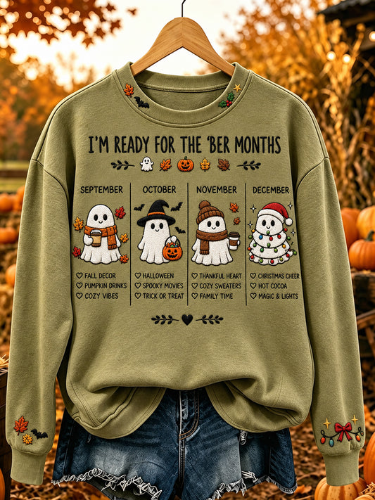 Damen Vintage Ich bin bereit für die Monate Druck bequemes Sweatshirt