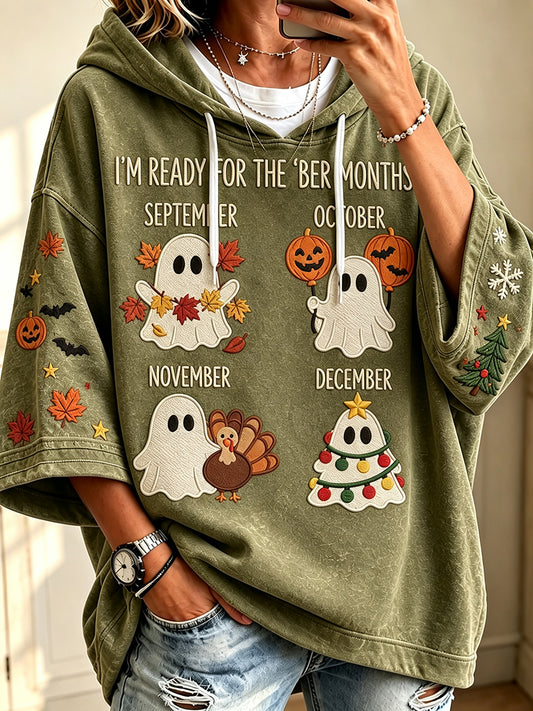 Damen-Vintage-Kapuzenpullover mit dem Aufdruck „Ich bin bereit für die ‚ber-Monate“ – bequem und stylisch
