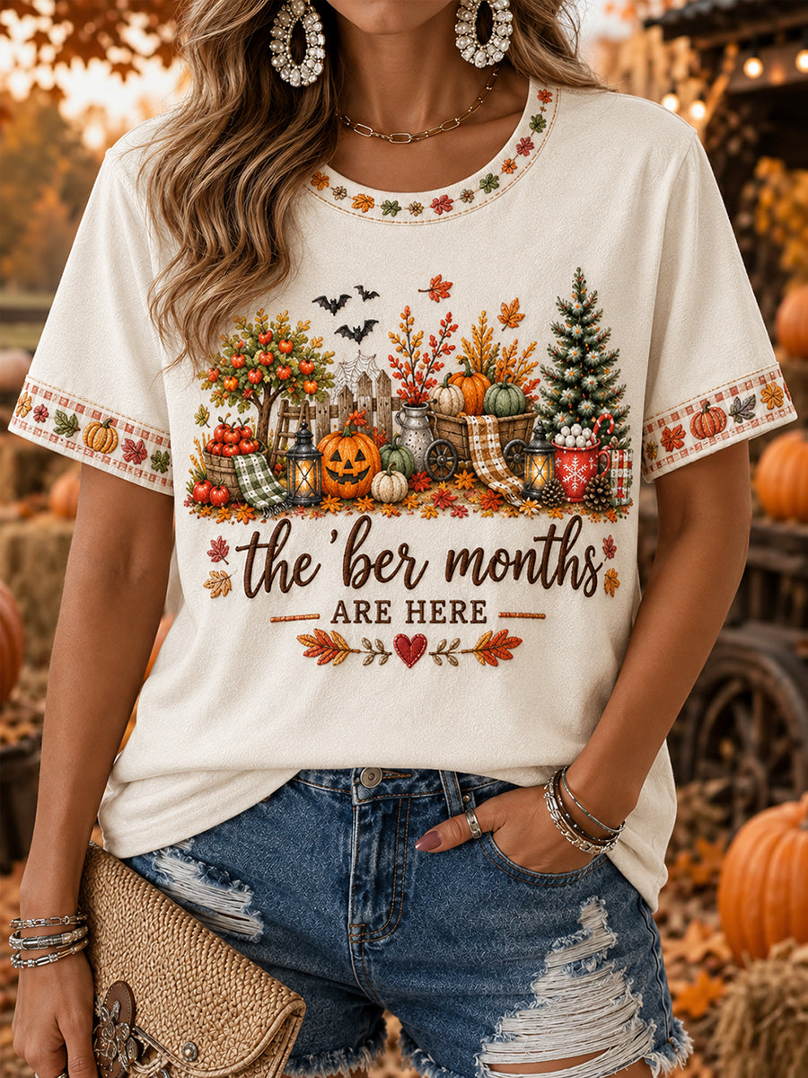 Damen Vintage Die Monate sind hier bedruckt bequemes kurz ärmel iges T-Shirt