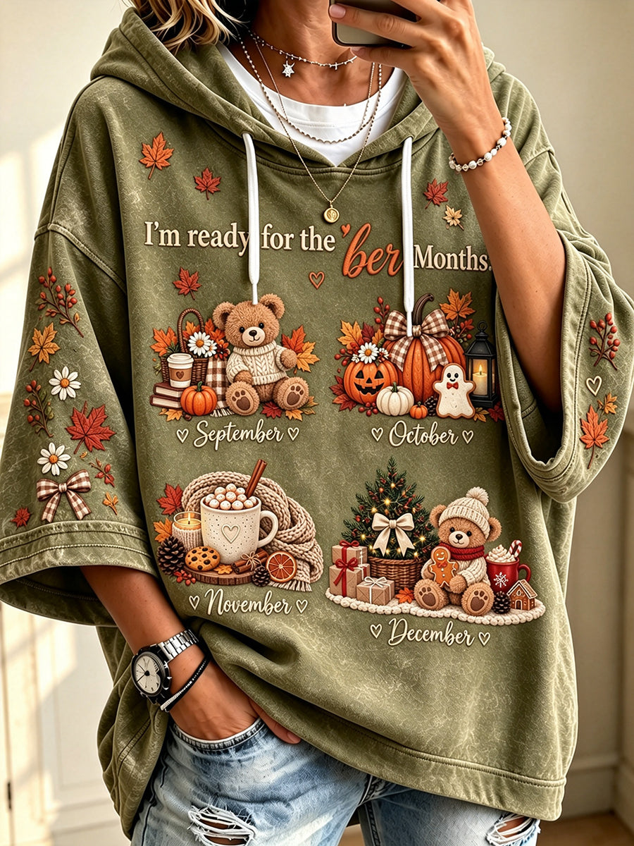 Damen-Vintage-Kapuzenpullover mit dem Aufdruck „Ich bin bereit für die ‚ber-Monate“ – bequem und stylisch